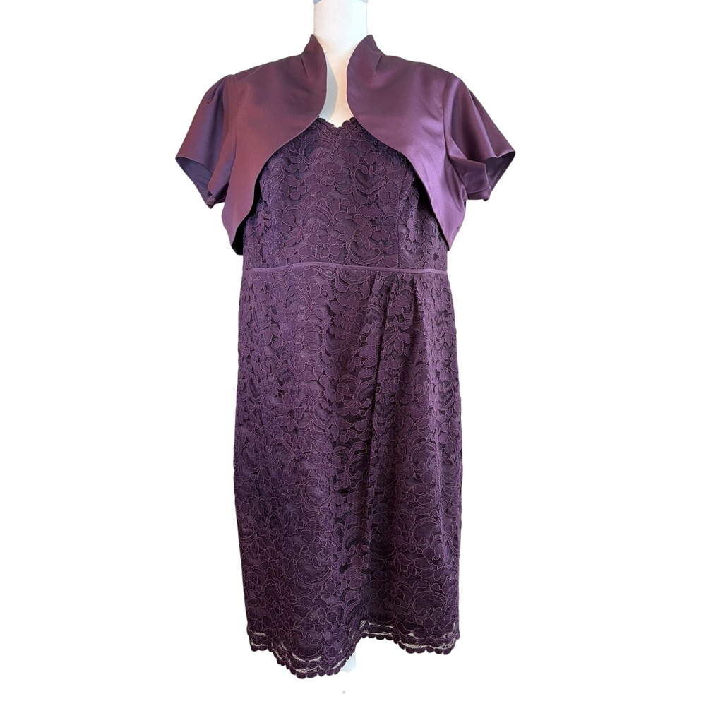David's Bridal Purple Lace Sheath Dress and Satin Bolero Jacket Set Size 16